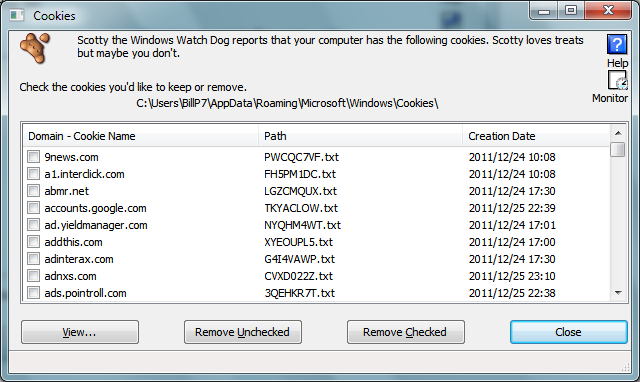 New Cookie screen for Internet Explorer