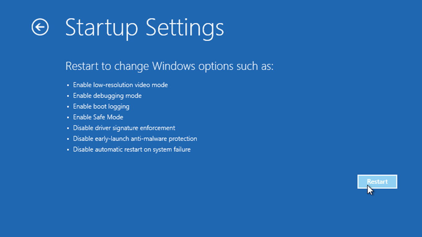 Windows 8 Startup Options